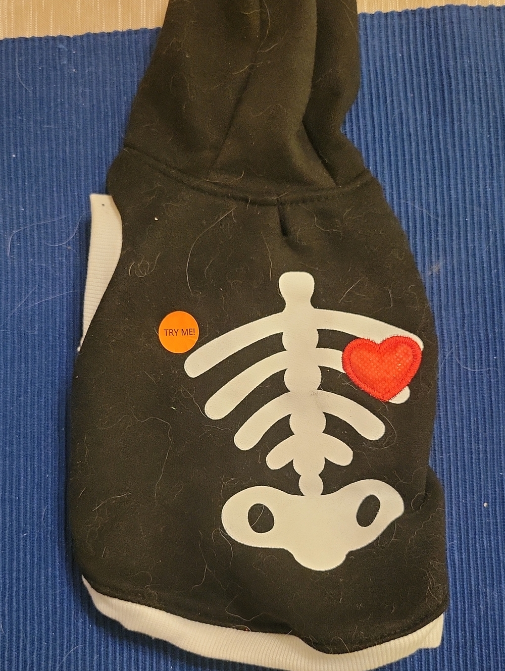 Dog Black Skeleton Hoodie Costume with Red Heart